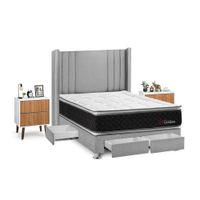 Juego de Dormitorio Forli Golden 4 Cajones 2 Plazas Plata + Velador Milan