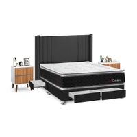 Juego de Dormitorio Forli Golden 4 Cajones King Gris + Velador Milan