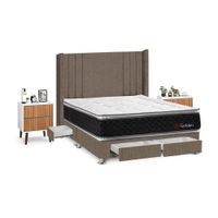 Juego de Dormitorio Forli Golden 4 Cajones King Marrón + Velador Milan