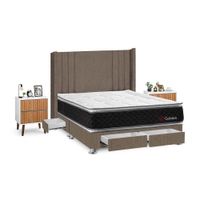 Juego de Dormitorio Forli Golden 4 Cajones Queen Marrón + Velador Milan