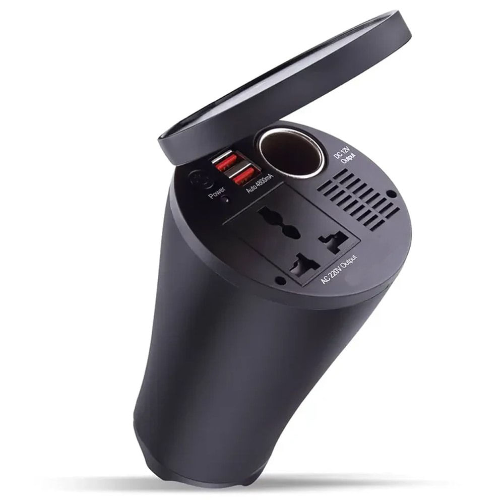 Inversor de Corriente para Auto Portavasos 12v a 220v 2 USB 4.8A 150w