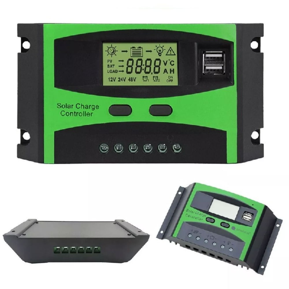 Regulador Controlador de Carga Solar 60A 12v/24v 2 Usb Lcd