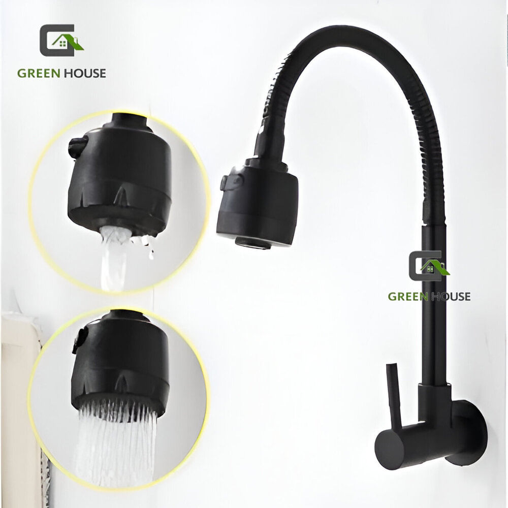 GRIFERIA DE ACERO PARA COCINA PARED FLEXIBLE NEGRO