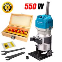 Ruteadora Fresadora Tupi de Mano 6.35mm Dongcheng DMP04-6B 550W Base Inclinada y 6 Fresas