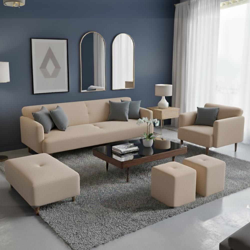 Juego de sala Afra 3-1 más banqueta y 2 puff de regalo Beige