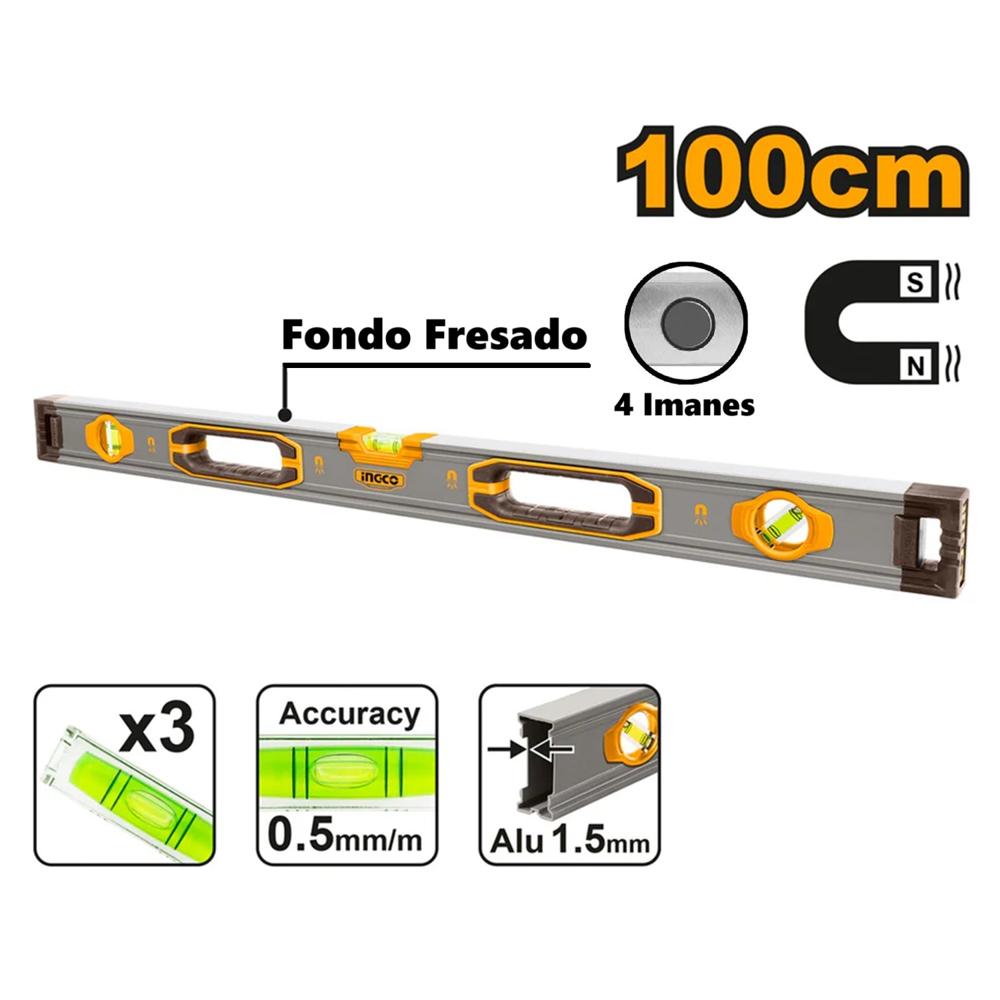 Nivel Profesional Magnético de 100 cm de Aluminio Ingco HSL38100M