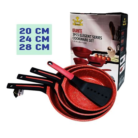 Set de Sartenes con Tapa 20, 24 y 28 cm SUPREMA Cerámico Antiadherente Rojo Set de Sartenes con Tapa 20, 24 y 28 cm SUPREMA Cerámico Antiadherente Rojo