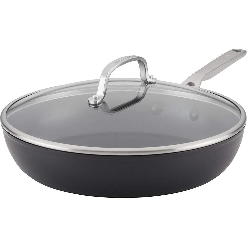 KitchenAid sartén 31 cm con tapa, inducción anodizada dura | Negro mate