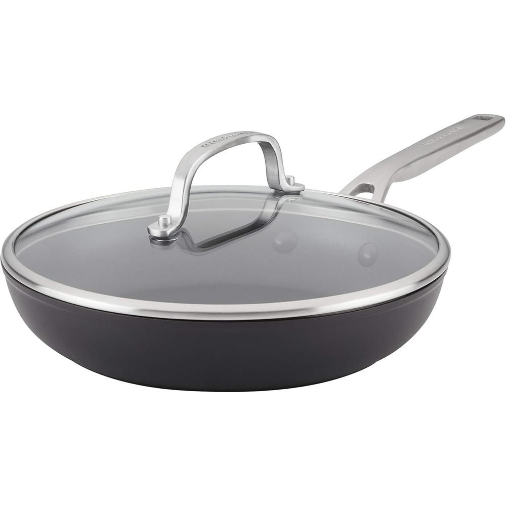 KitchenAid sartén 25 cm con tapa, inducción anodizada dura | Negro mate