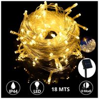Luces Navideñas Ámbar con Panel Solar -18 mts Luz Cálida