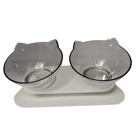 Plato Doble en Altura para Gato Transparente
