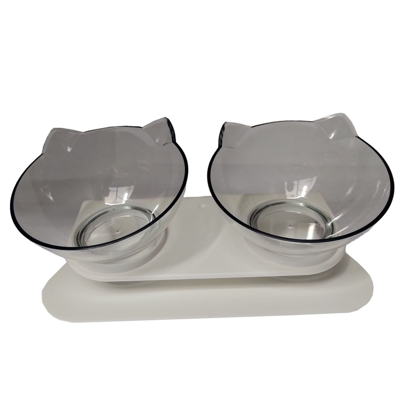 Plato Doble en Altura para Gato Transparente