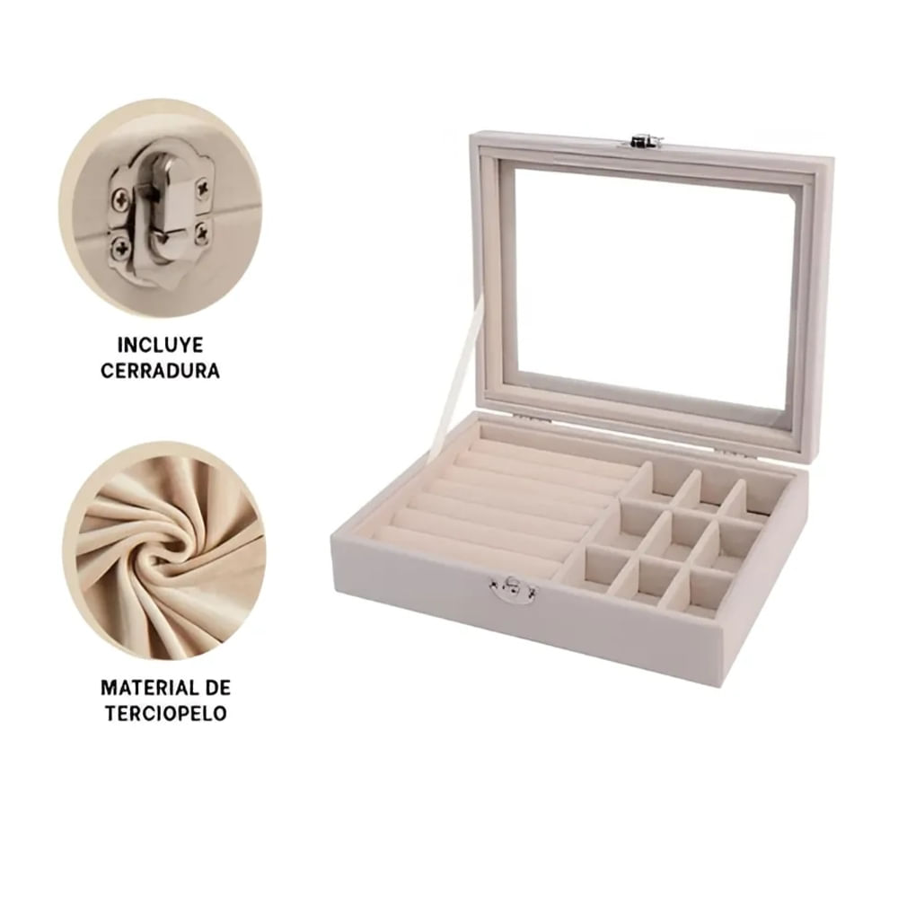 Joyero Cofre Portatil Multiusos para Joyas Pulseras y Aretes Beige Joyero Cofre Portatil Multiusos para Joyas Pulseras y Aretes Beige