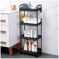 Carrito Organizador 4 Niveles con Ruedas y Colgadores para Baño Negro C78
