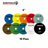 Set 10 Disco Almohadillas Pulidor 4"" para Granito Eurotools ALF-432