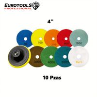 Base + 9 Discos Almohadillas Pulidor 4"" para Granito Eurotools ALF-433