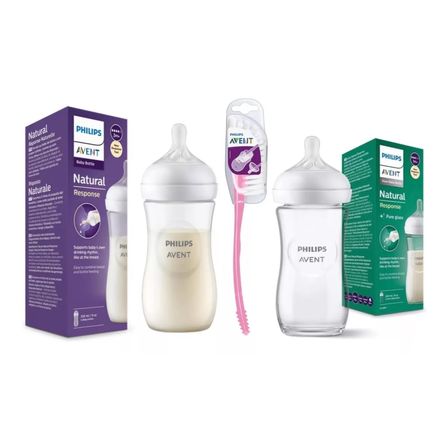 Pack Biberones Avent Vidrio 240ml Plastico 330ml Y Escobilla Niña Pack Biberones Avent Vidrio 240ml Plastico 330ml Y Escobilla Niña