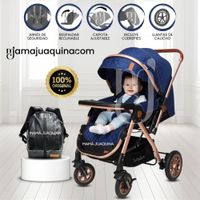 Coche Cuna De Lujo SUNDARA PREMIUM con Mochila Pañalera Blue