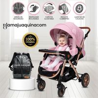 Coche Cuna De Lujo SUNDARA PREMIUM con Mochila Pañalera Pink