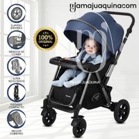 Coche Cuna De Lujo SILVER con Mango Reversible Blue