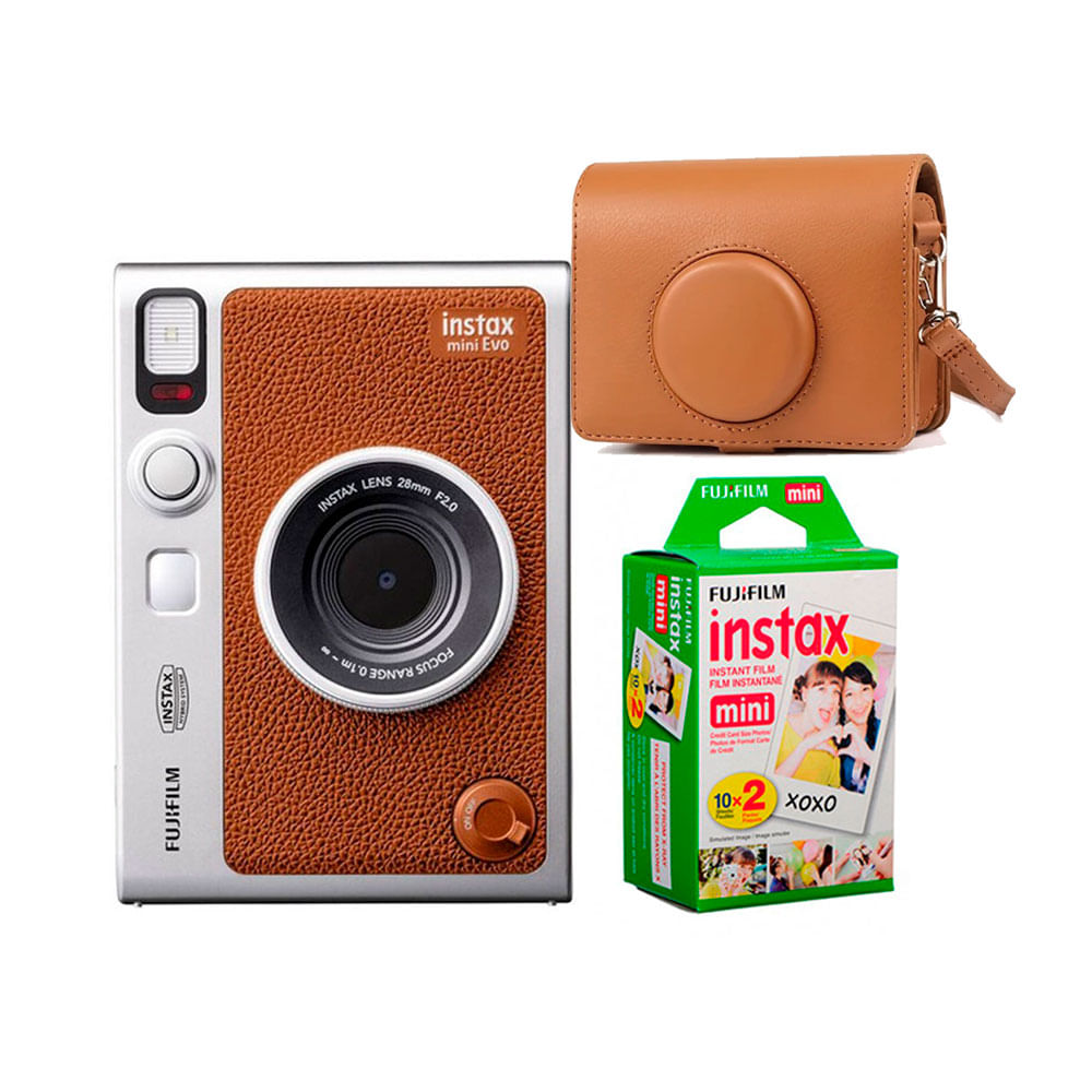 Camara Fujifilm instax Mini Evo Brown + Estuche + Pelic x 20