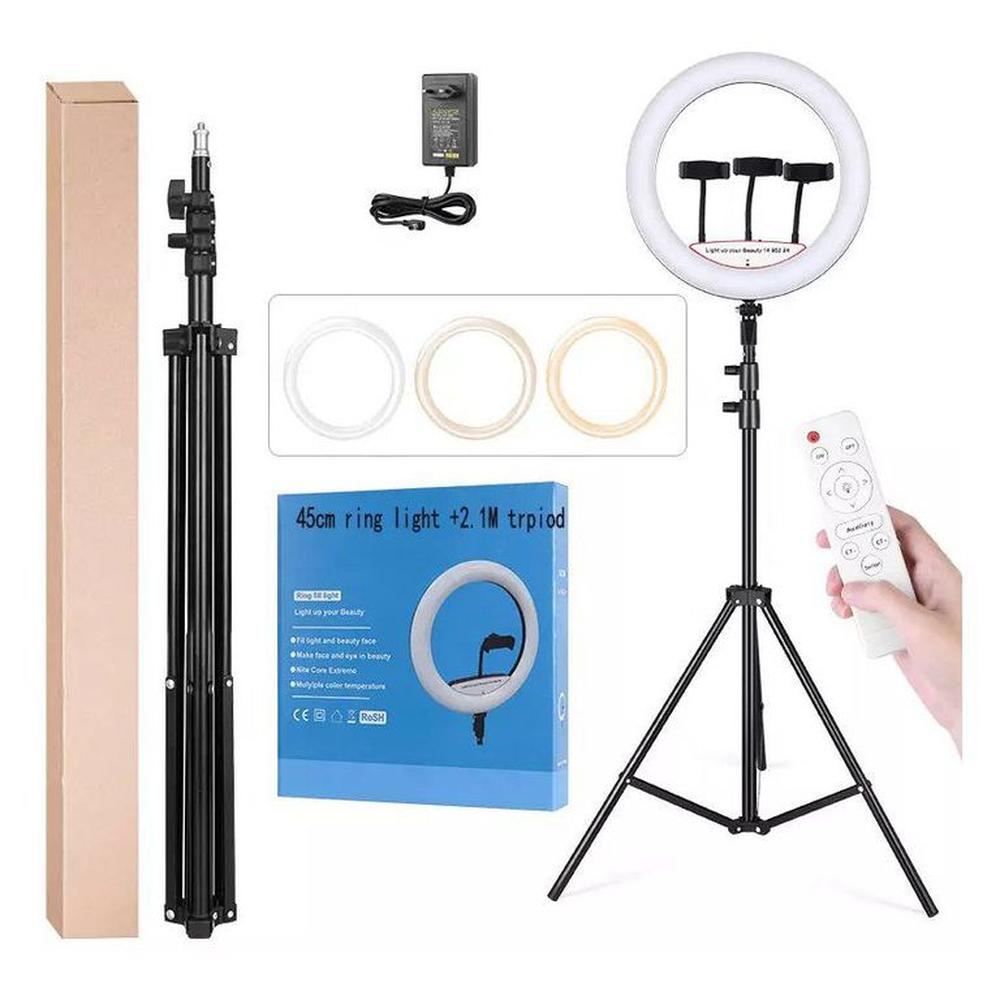 Aro luz led touch 45 cm con trípode  y control remoto para 3 celulares