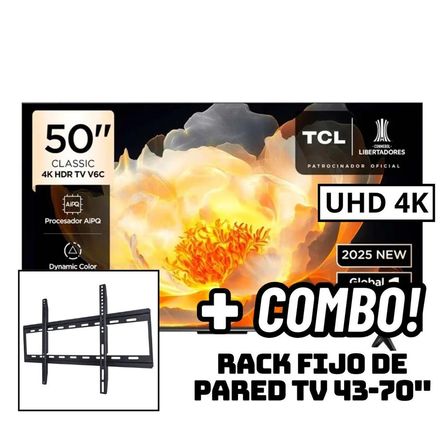 TELEVISOR TCL 50 SMART TV GOOGLE TV 4K UHD LED 2025 - 50V6C + RACK FIJO TELEVISOR TCL 50 SMART TV GOOGLE TV 4K UHD LED 2025 - 50V6C + RACK FIJO