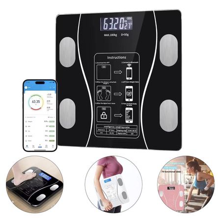 Balanza Báscula Digital Inteligente con Bluetooth Controla Tu Peso y Salud Desde Tu Celular - Negr Balanza Báscula Digital Inteligente con Bluetooth Controla Tu Peso y Salud Desde Tu Celular - Negr