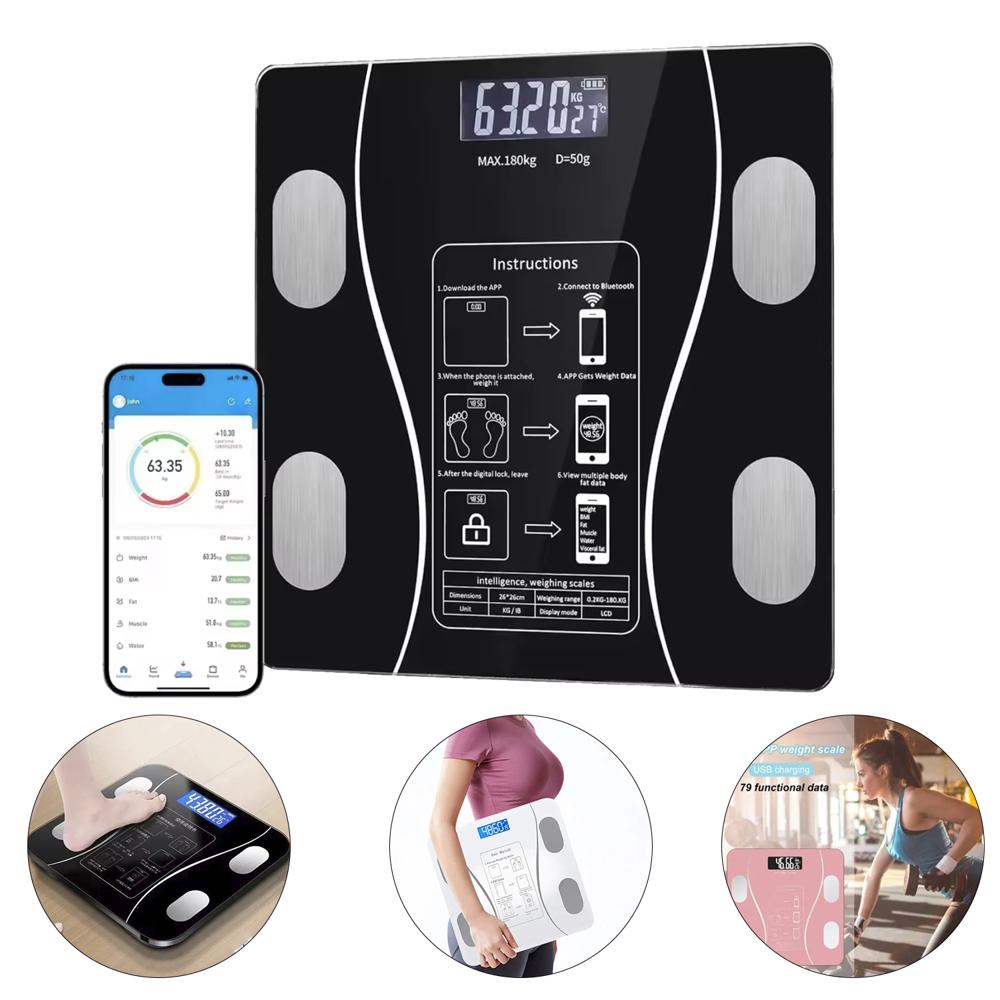 Balanza Báscula Digital Inteligente con Bluetooth Controla Tu Peso y Salud Desde Tu Celular - Negr