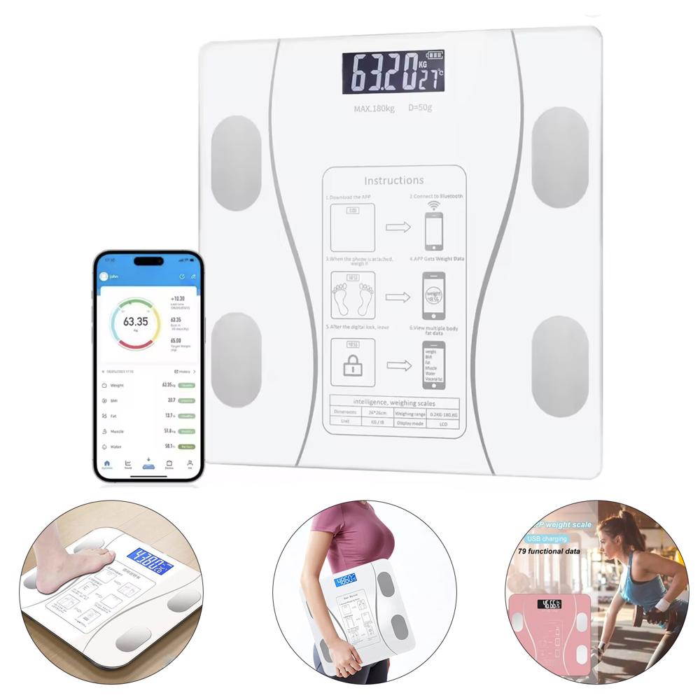 Balanza Báscula Digital Inteligente con Bluetooth Controla Tu Peso y Salud Desde Tu Celular - Blan