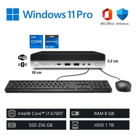 Computadora PC HP Mini 400G3 WiFi Intel Core i7-6700T 8GB RAM 256GB SSD+1TB HDD | Reacondicionado