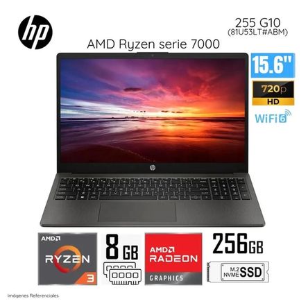 laptop hp  255 G10-AMD RYZEN 3 7330U-8GB DDR4-256 GB -15.6  LED- 81U53L
