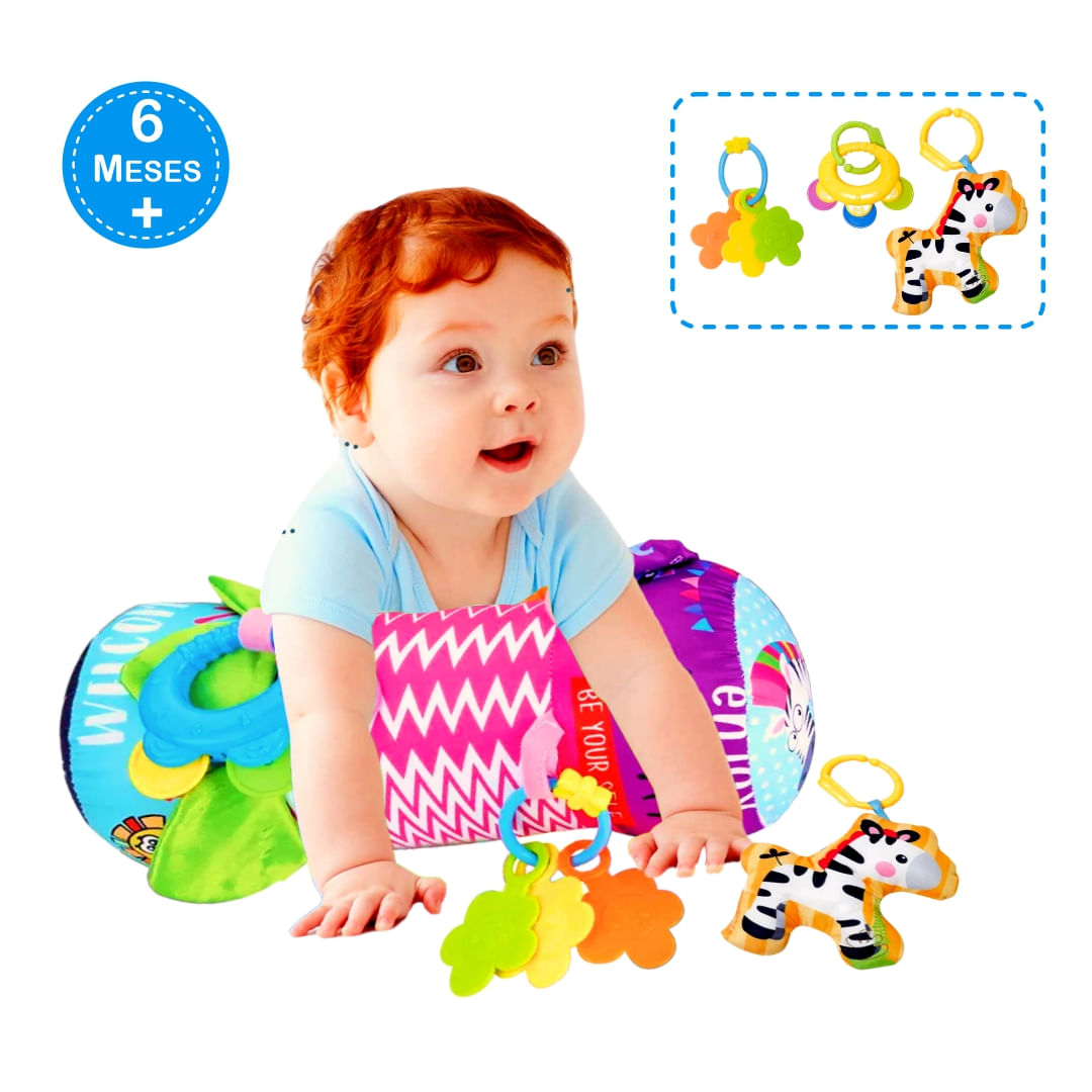 Rodillo con Juguetes para la Estimulación Tummy Time Rosado