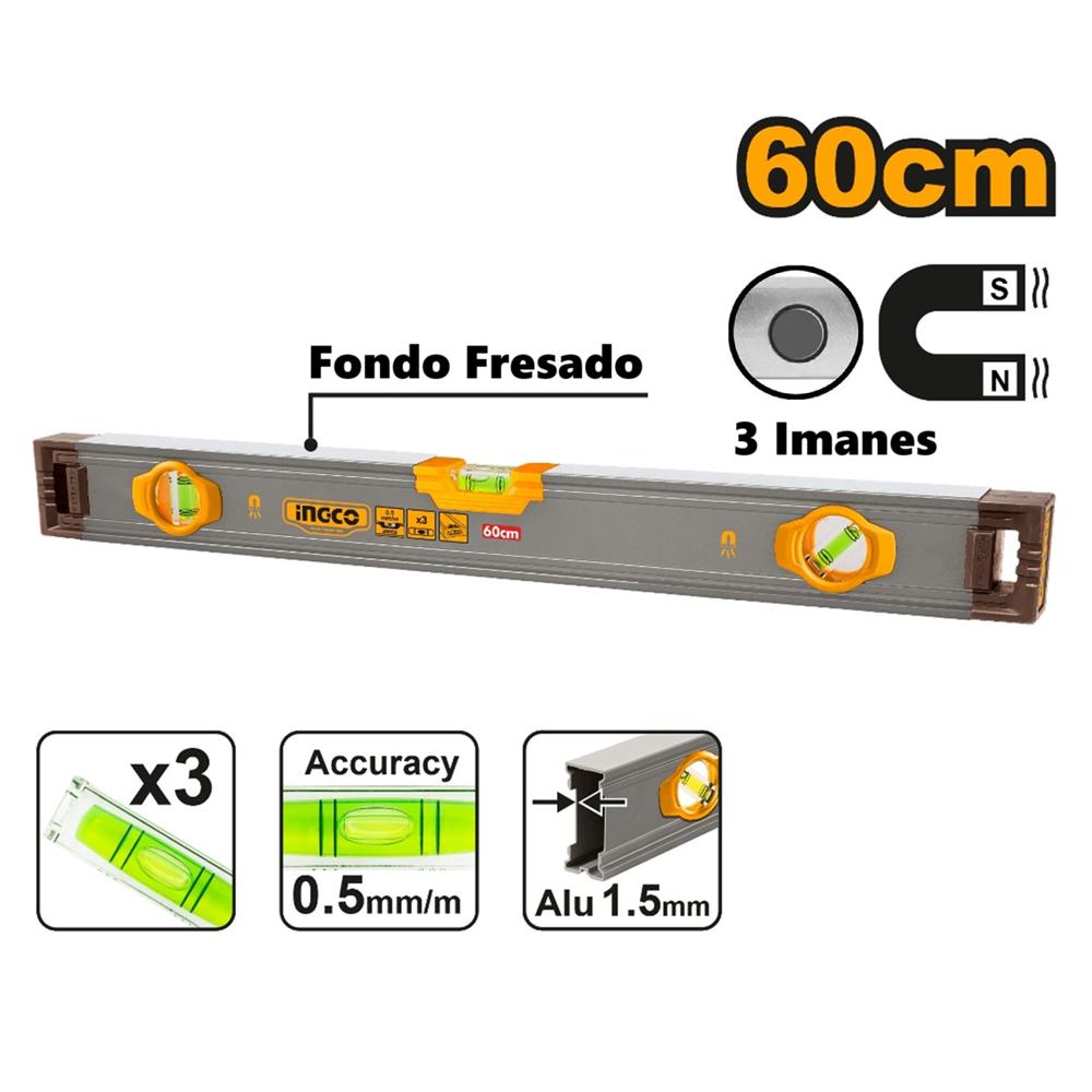 Nivel Profesional Magnético de 60 cm de Aluminio Ingco HSL38060M Nivel Profesional Magnético de 60 cm de Aluminio Ingco HSL38060M
