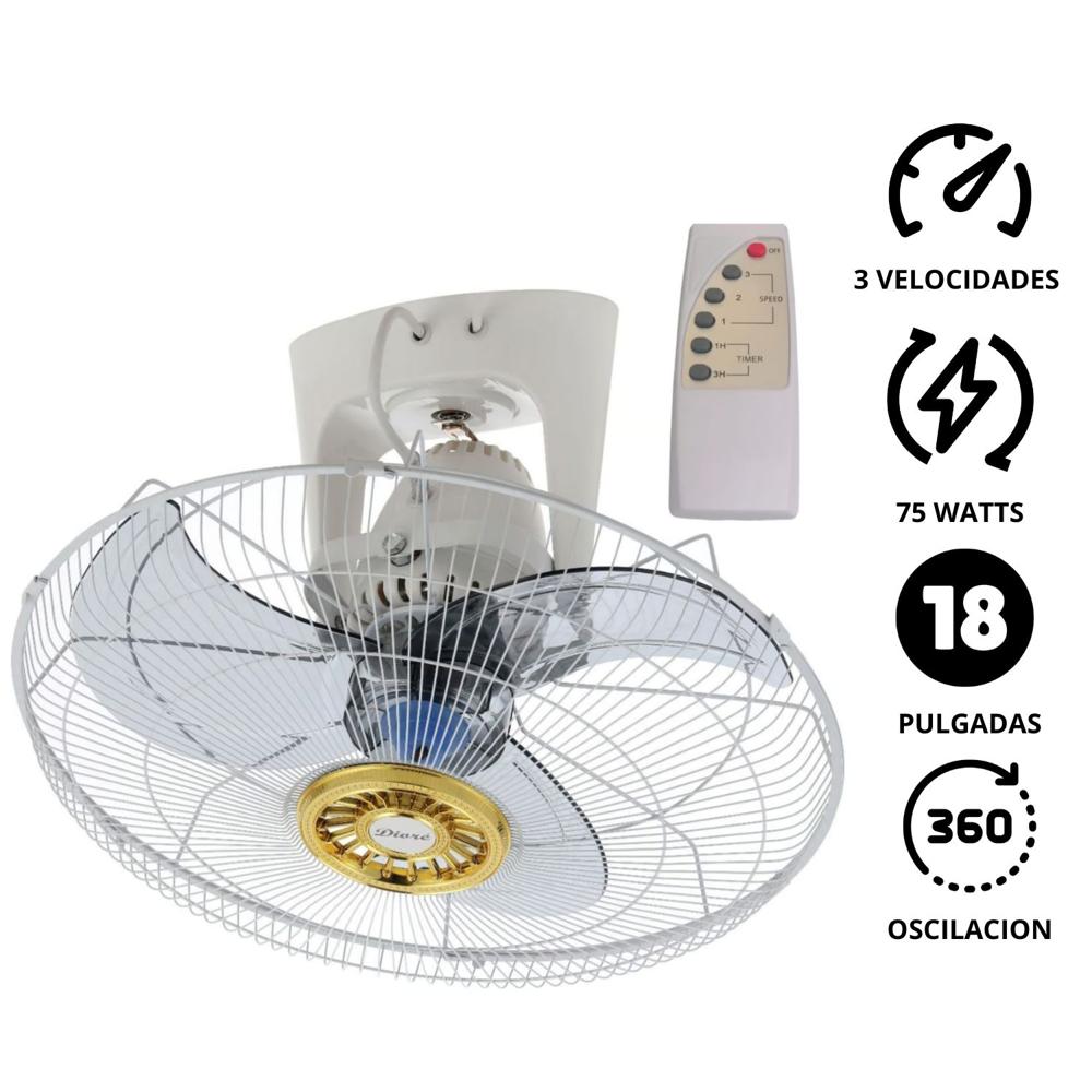 Ventilador techo Diore MWF 1881 con Control Remoto Timer Blanco