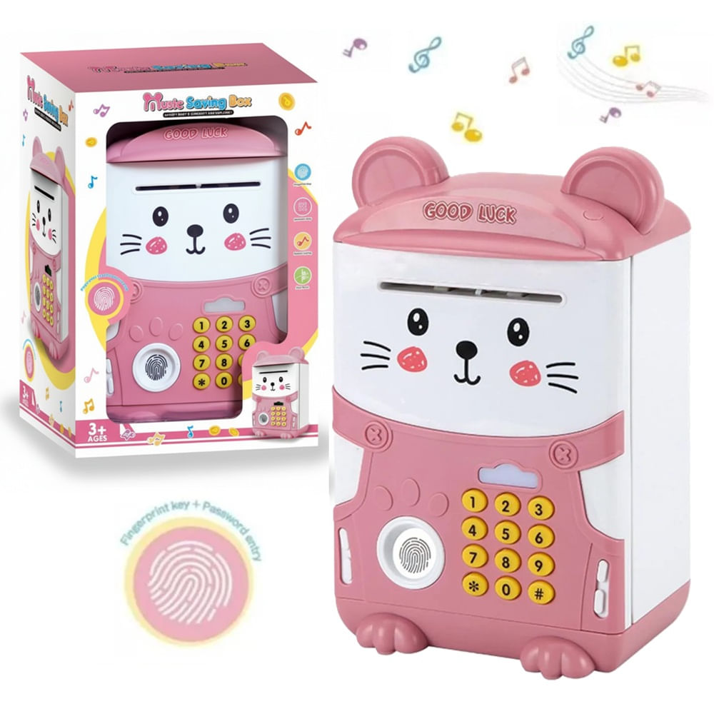 Alcancía Electrónica Rosada con Huella Digital