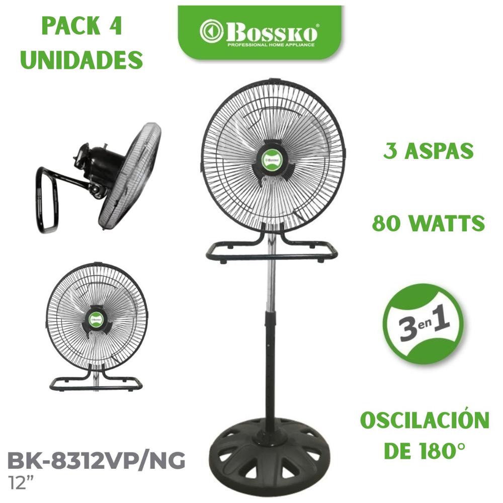 Pack 4 unidades Ventilador Bossko BK-8312VP/NG de 12 pulgadas 80 Watts, 3 en 1
