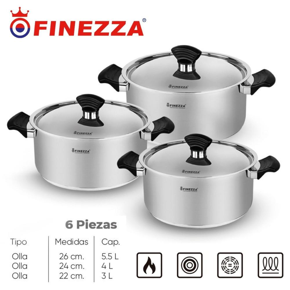 Juego de ollas Finezza Daisy FZ 1042TS Acero Inox 3, 4 y 5,5 Litros