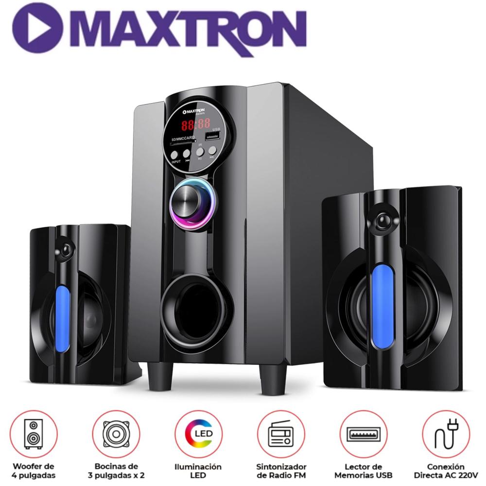Parlante 2,1 Maxtron MAX S202 Zenith USB BT AUX Iluminación LED