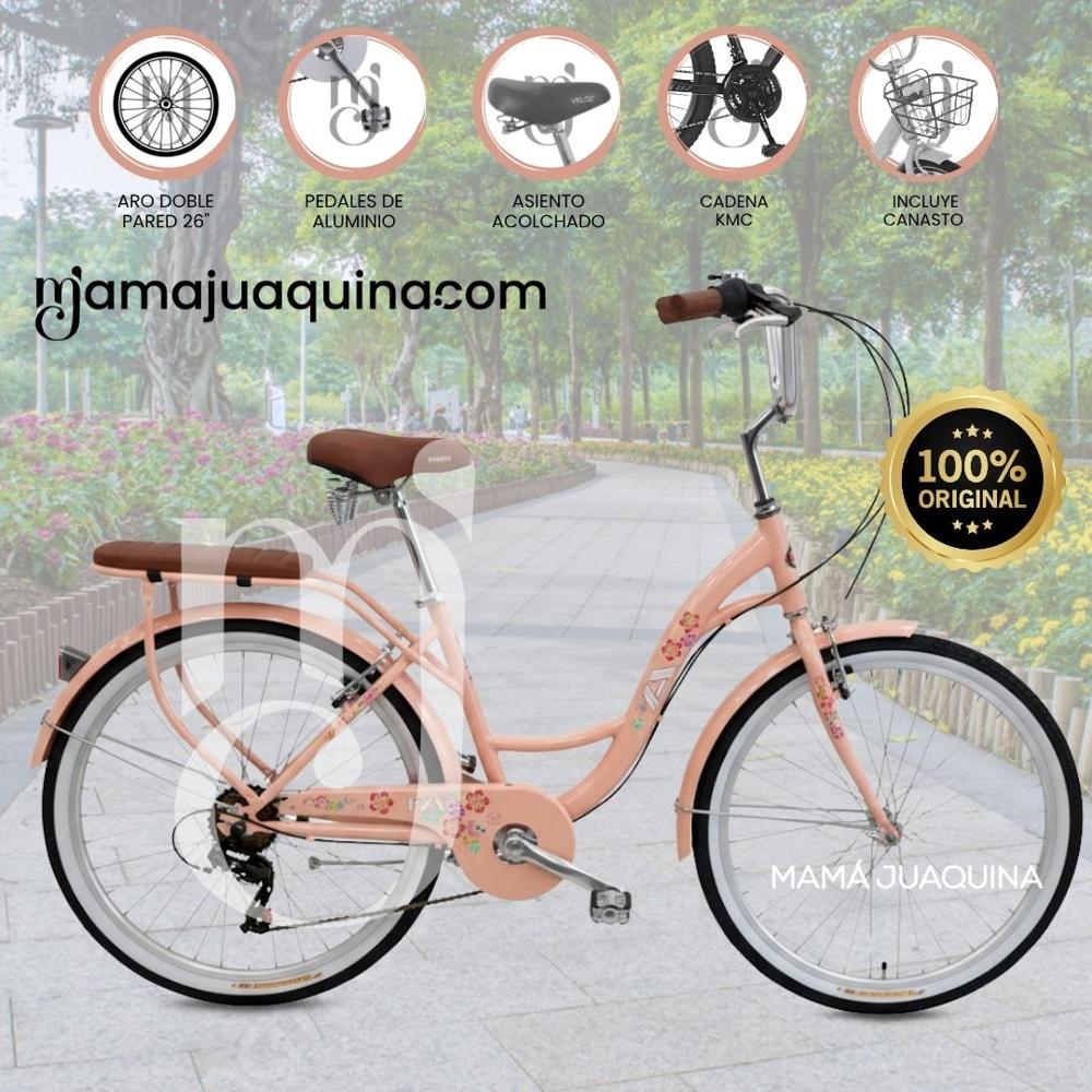 Bicicleta Campera Aro 26 FLORAL CAMPY con Canasta Melón