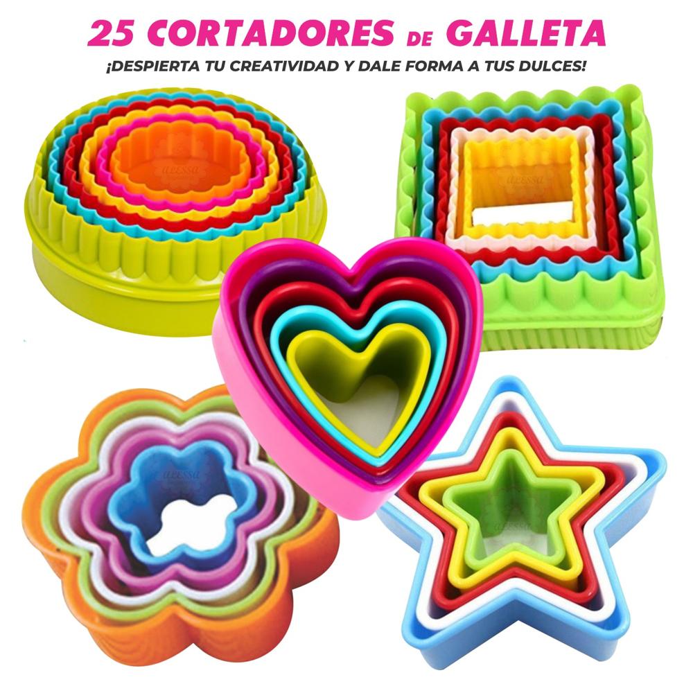 Set de 25 Cortadores de Galleta o Fondant con 5 formas para Repostería