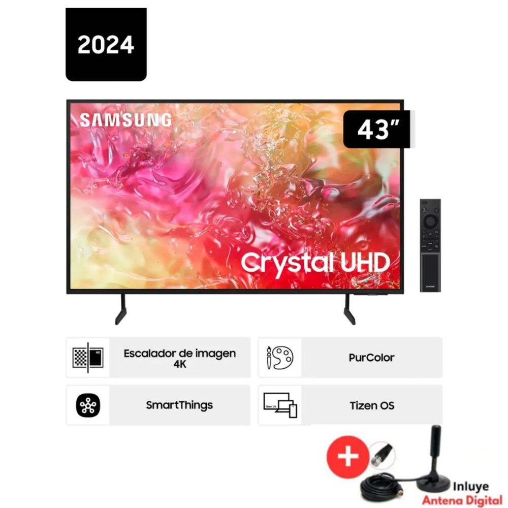 TELEVISOR SMART TV SAMSUNG 43 UN43DU7000GXPE LED CRYSTAL UHD 4K TIZEN OS INCLUYE Antena Digital