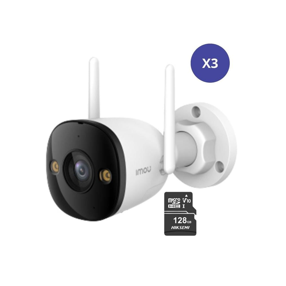 Kit de 3 Cámara seguridad WiFi IMOU Bullet 3 5MP 3K + Micro SD 128GB IP67 exterior visión nocturna