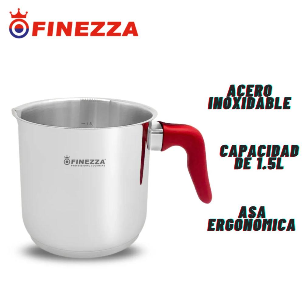 Jarra de acero para leche Finezza 1.5L Acero Inox, Asa Rojo