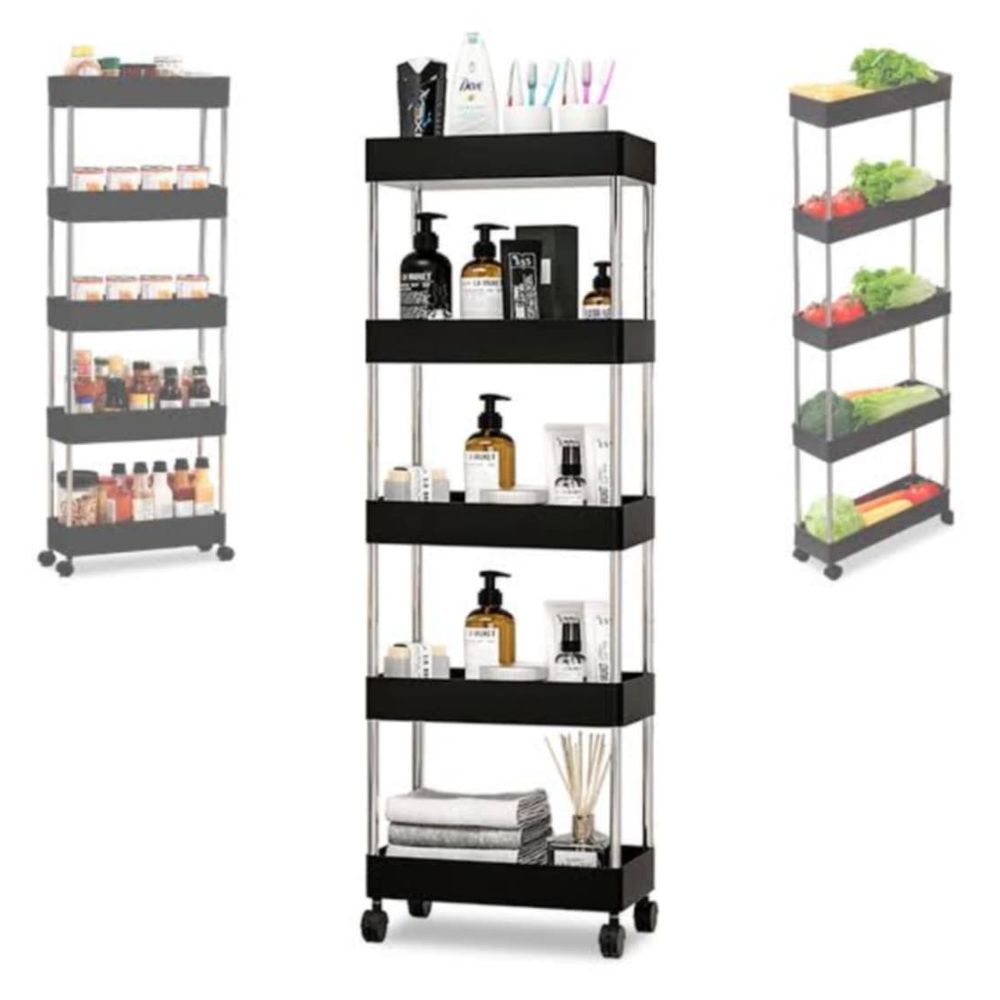 Carrito de Cocina 5 Niveles Estante Organizador con Ruedas Hogar Baño Negro Carrito de Cocina 5 Niveles Estante Organizador con Ruedas Hogar Baño Negro