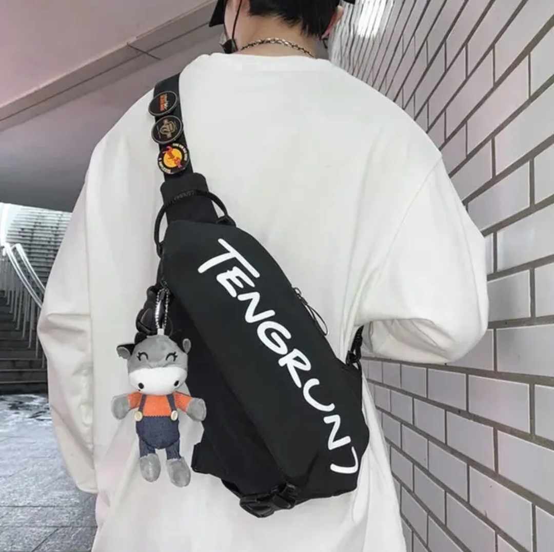 Mochila Urbana Cruzada de Pecho de Hombre y Mujer Bolsa de Hombro - Negro