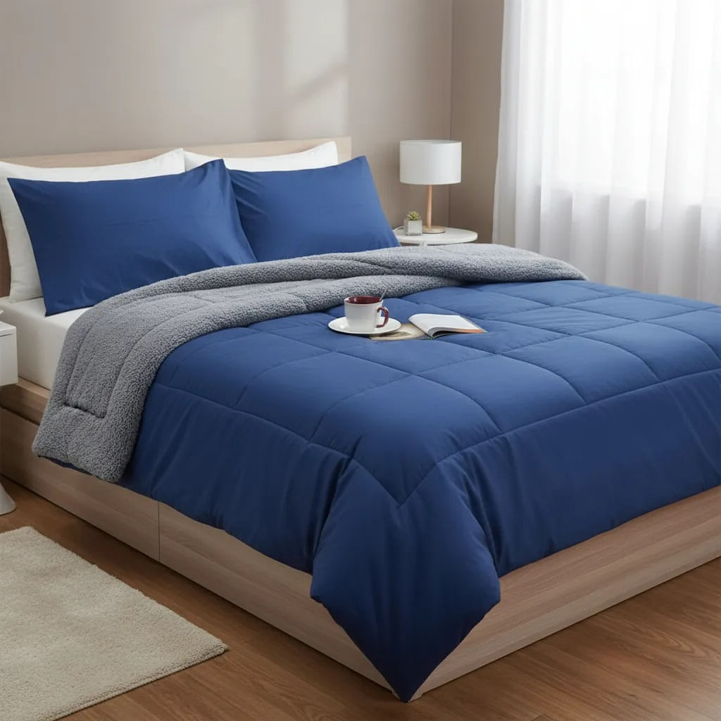 Edredon Bramante algodón con carnero Plaza y media Interiotex 144 hilos Azul Acero