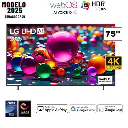 TELEVISOR 75'' LG 75UA8000PSB SMART TV UHD 4K THINQ AI 2025