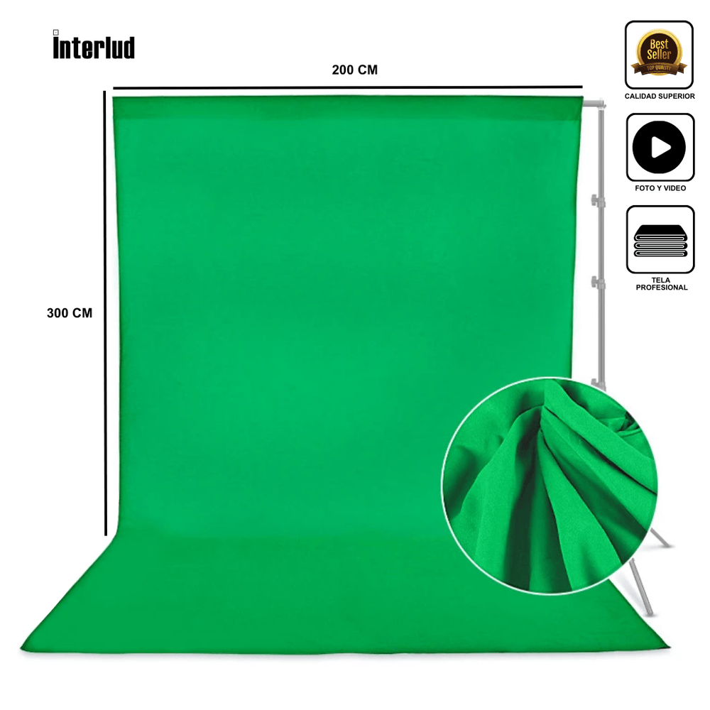 Fondo de Tela verde 3m para Estudio Fotográfico INTERLUD Fondo de Tela verde 3m para Estudio Fotográfico INTERLUD