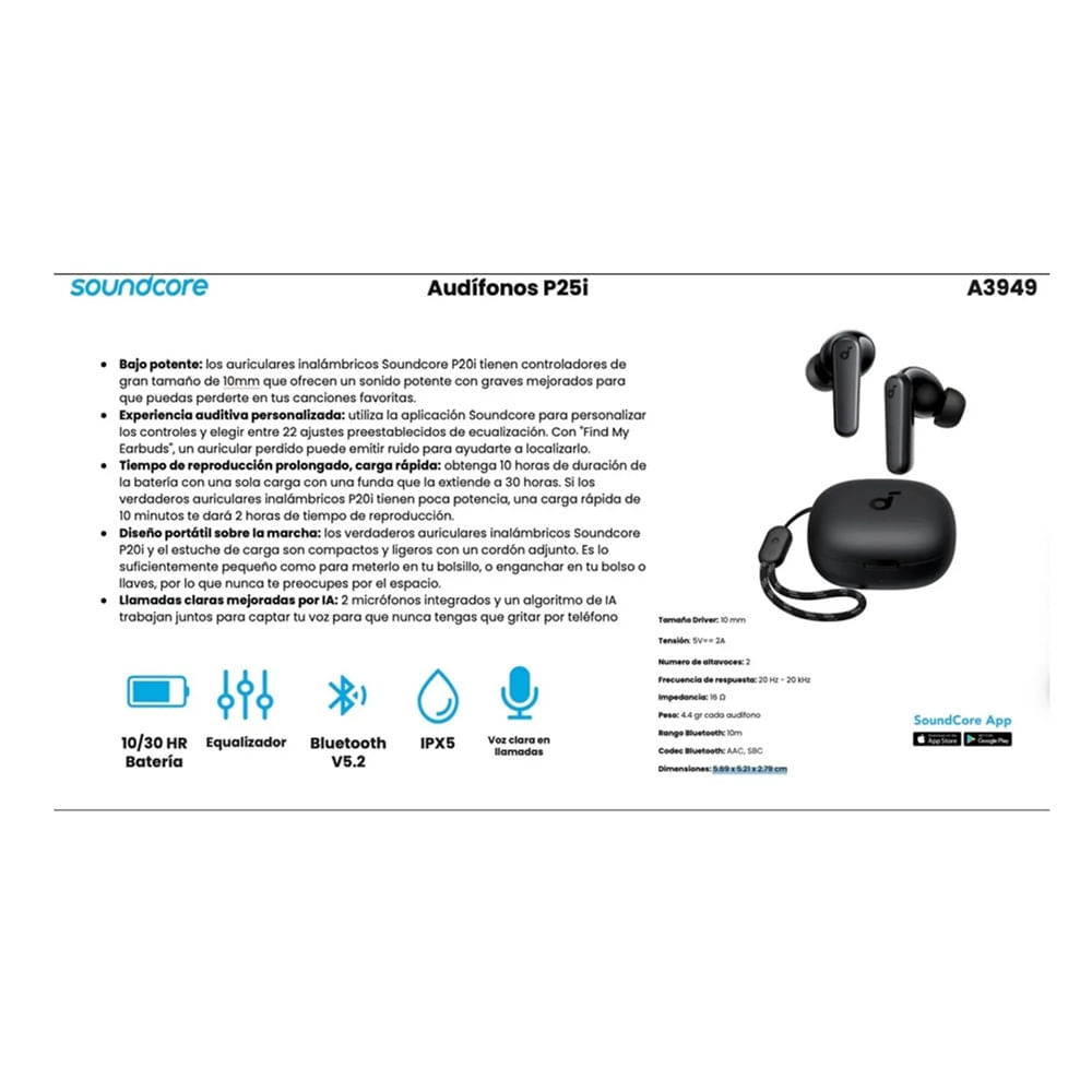 Audífonos In-Ear Soundcore P25-30 Horas De Reproducción Carga Rápida 10 Min